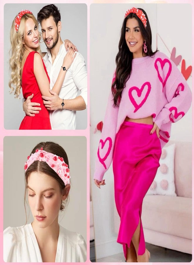CAVETEE Knotted Heart Headbands，2Pcs Valentine's Day Headbands for Women Heart Love Holiday Hair Accessory for Women & Girls (Pink&Red, onesize) - Image 5